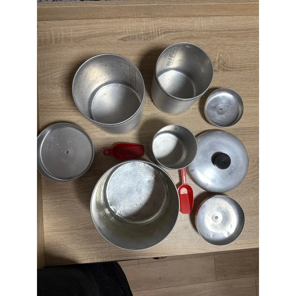 Vintage 1950s Mid Century Modern Spun Aluminum Nesting Kitchen Canister Set